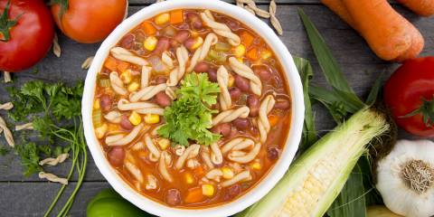 A bowl of red bean pasta soup