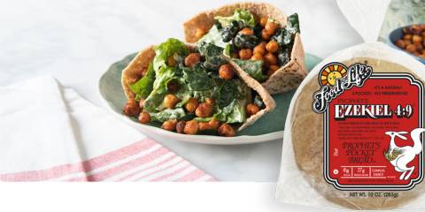 pita pockets stuffed with chickpeas and greens