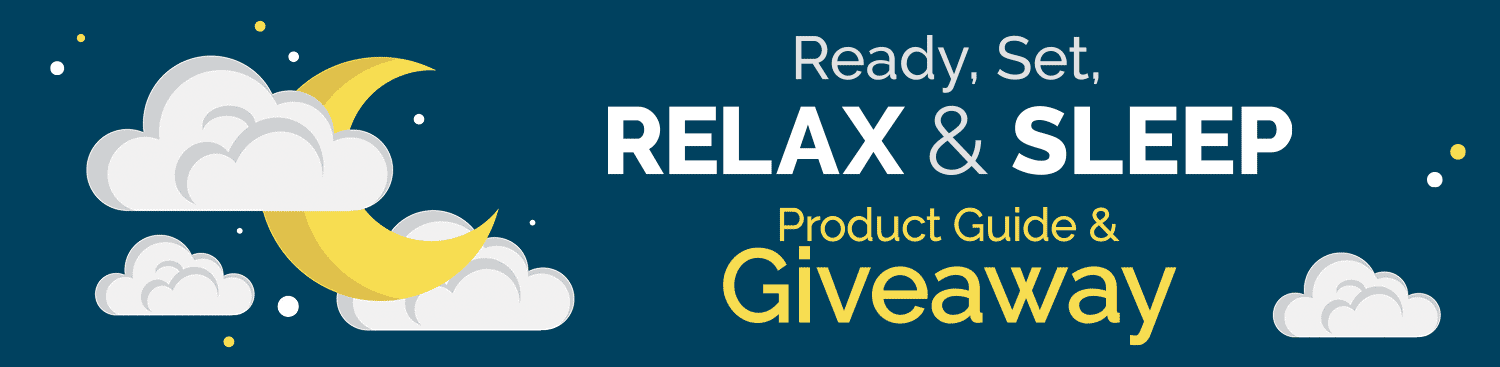 2026 Ready, Set, Relax & Sleep Product Guide & Giveaway text over sun setting at the beach