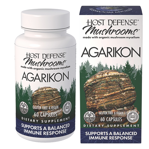 Bottle and box of Host Defense Mushrooms Agarikon