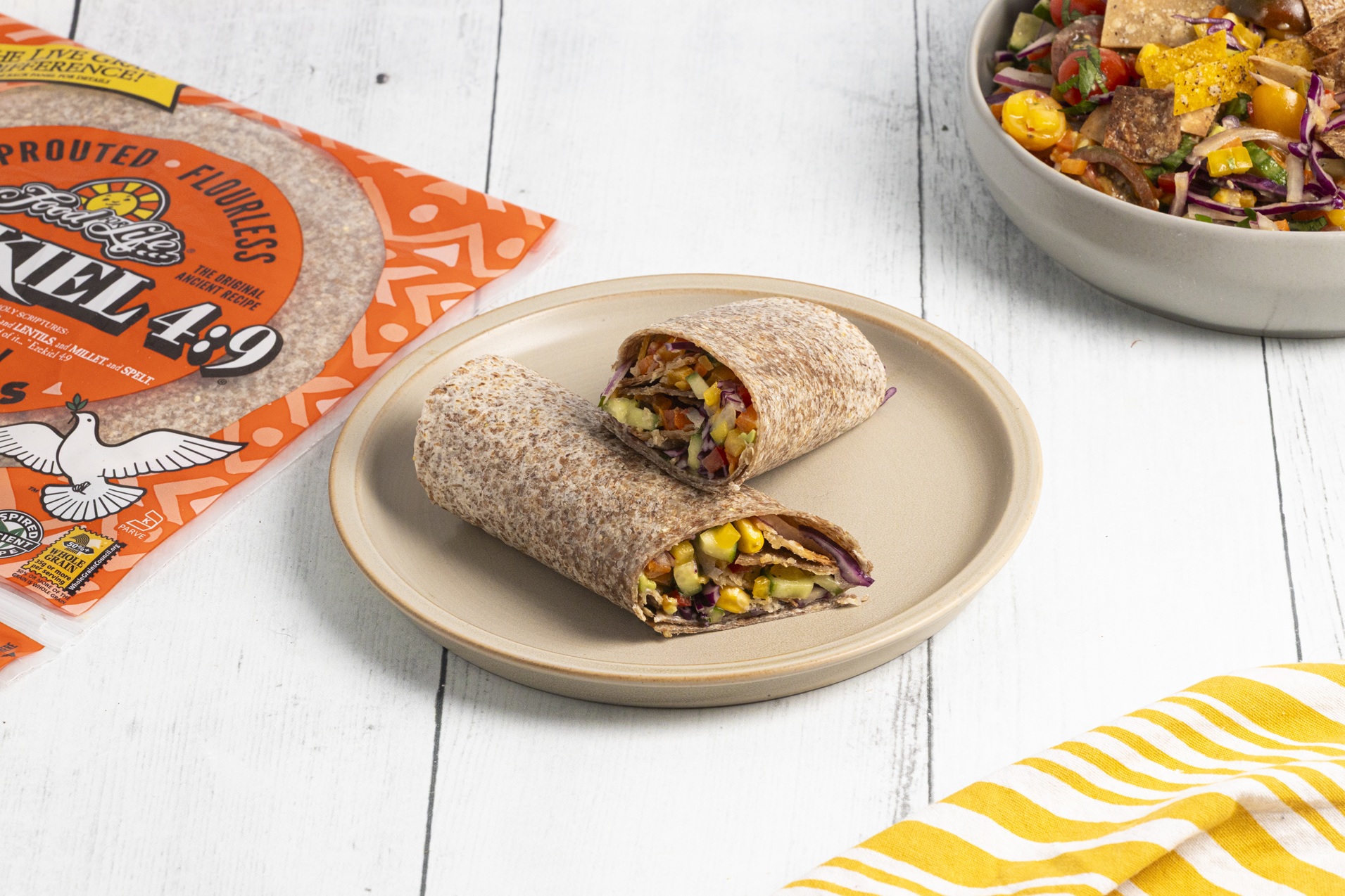veggie wrap on white wood table
