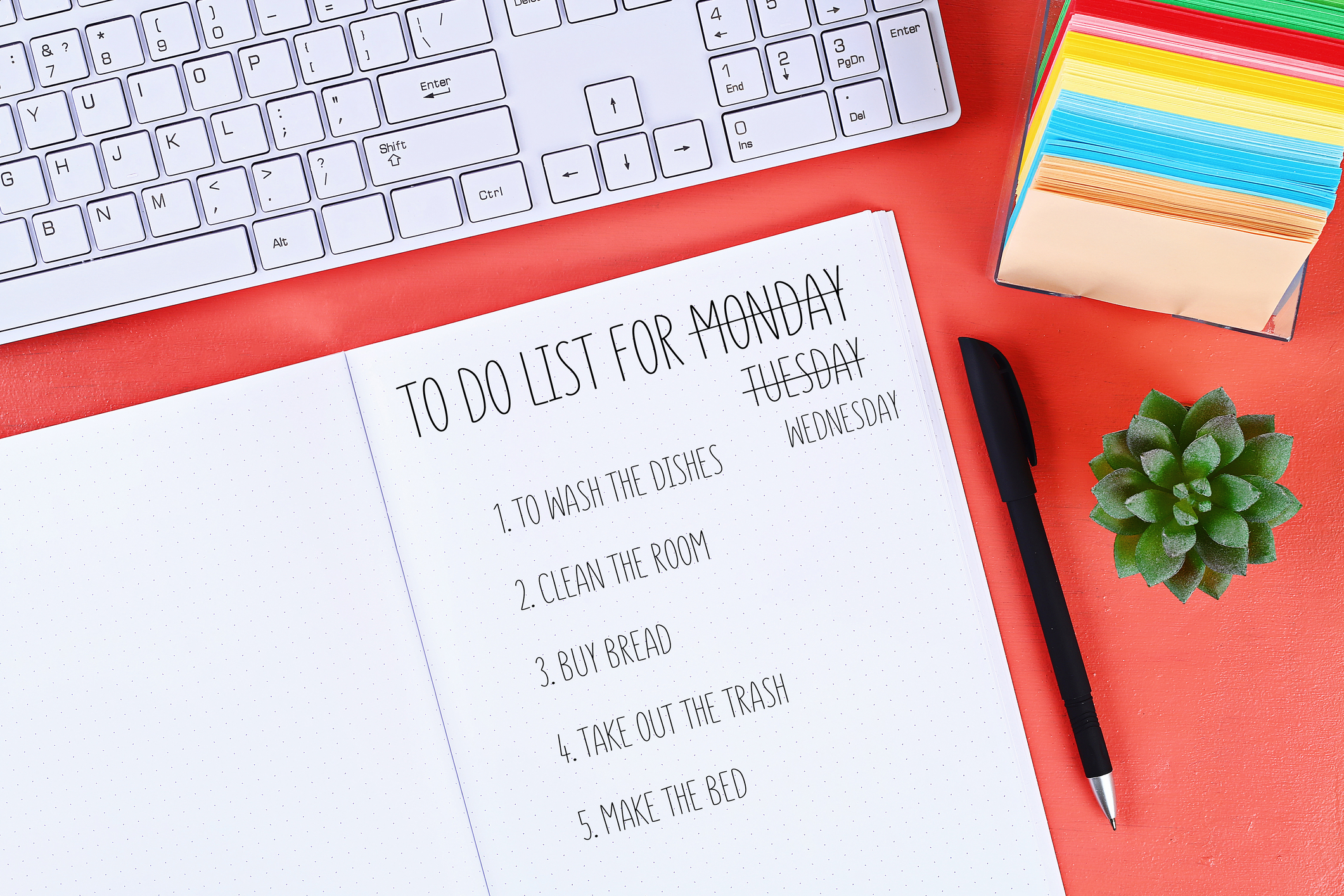 A to-do list with the days crossed out.