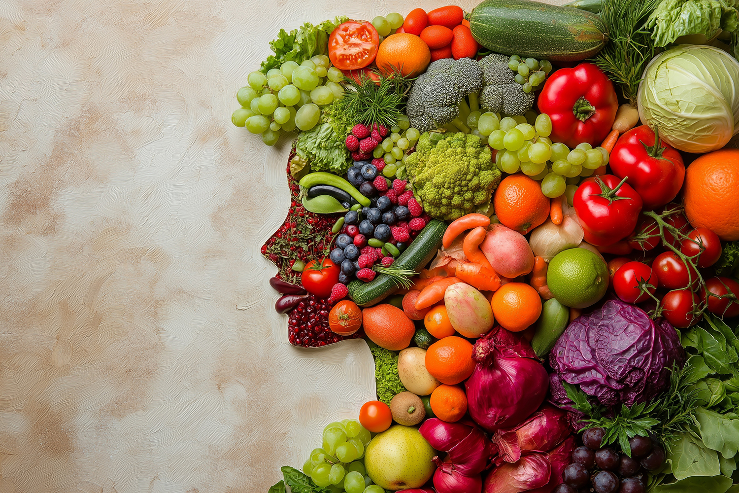 food arranged to make a smiling face in profile
