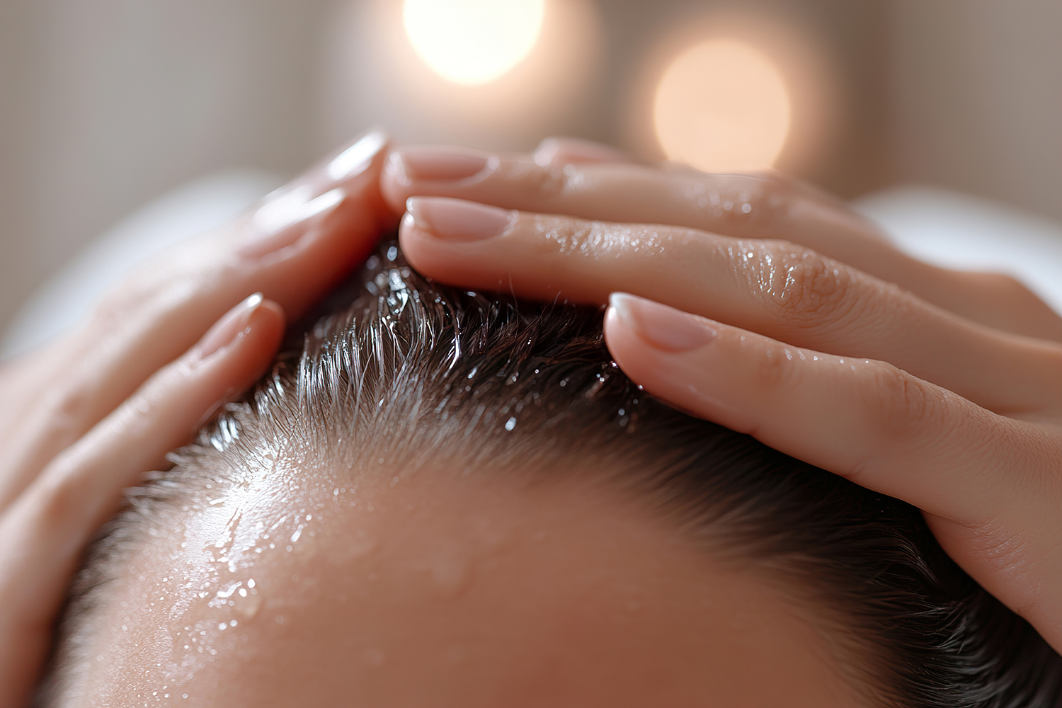 a woman rubbing oil into her scalp