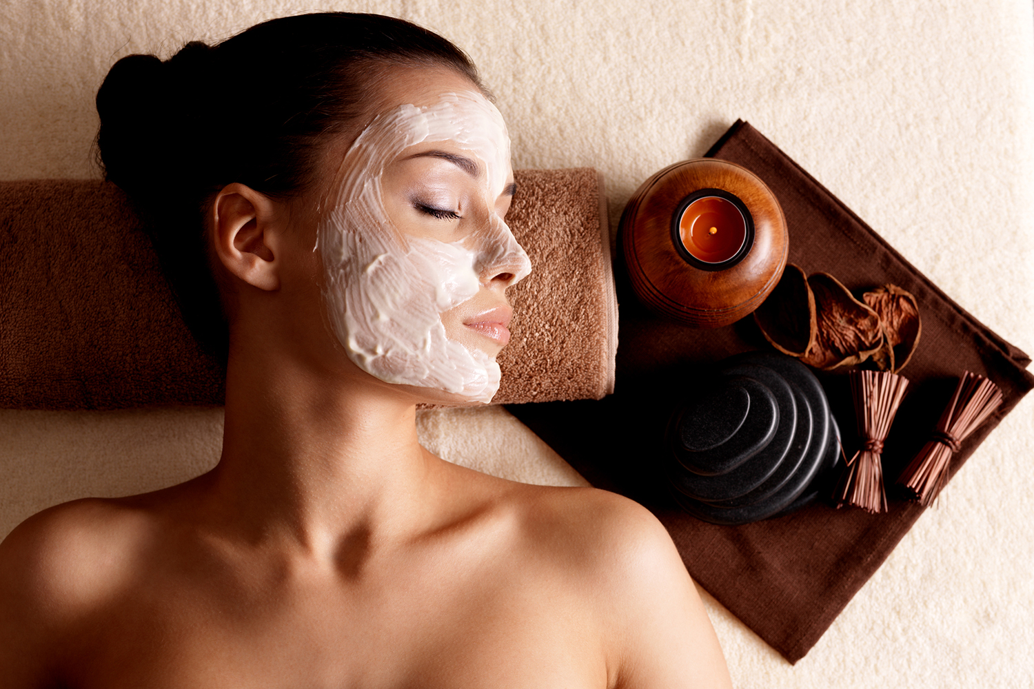 a woman relaxing with a facial mask
