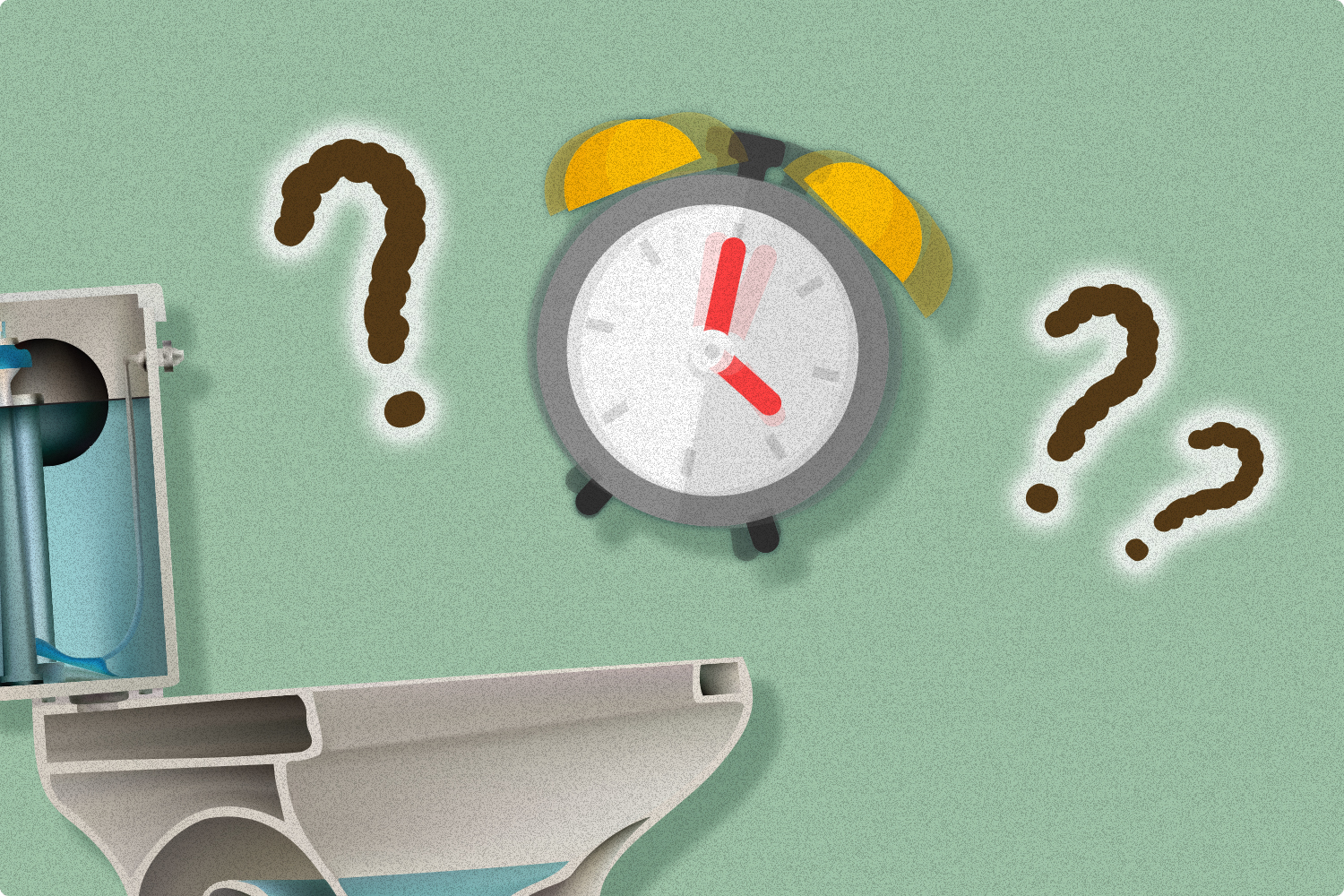 a confused alarm clock going off over a toilet