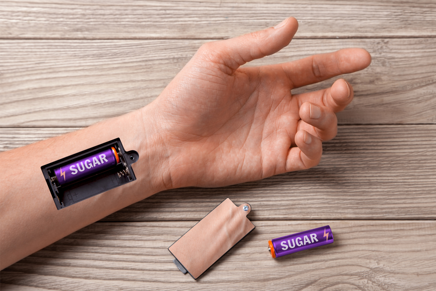 sugar represented as batteries that have fallen out