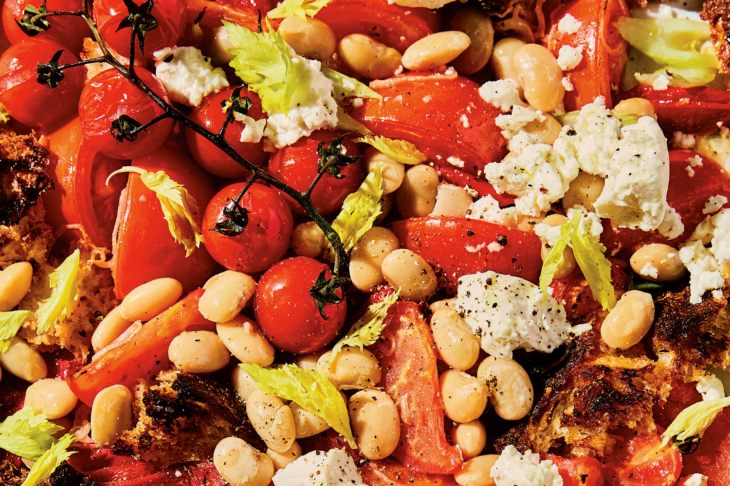 tomatoes, feta, and beans