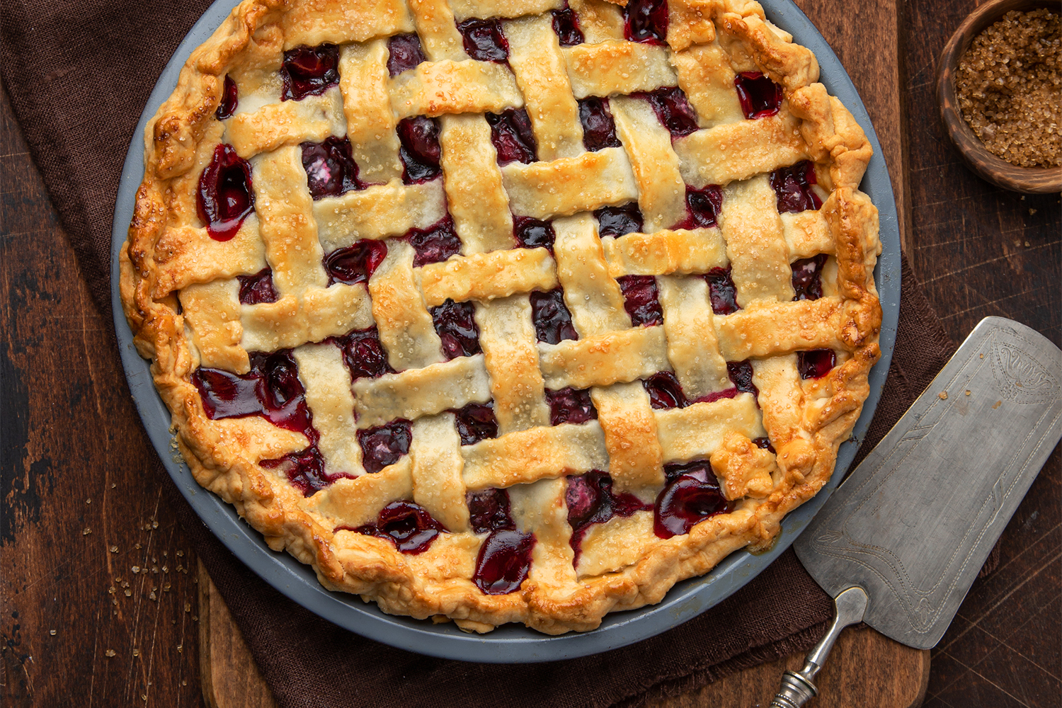 a freshly-baked homemade cherry pie with a gluten-free crust