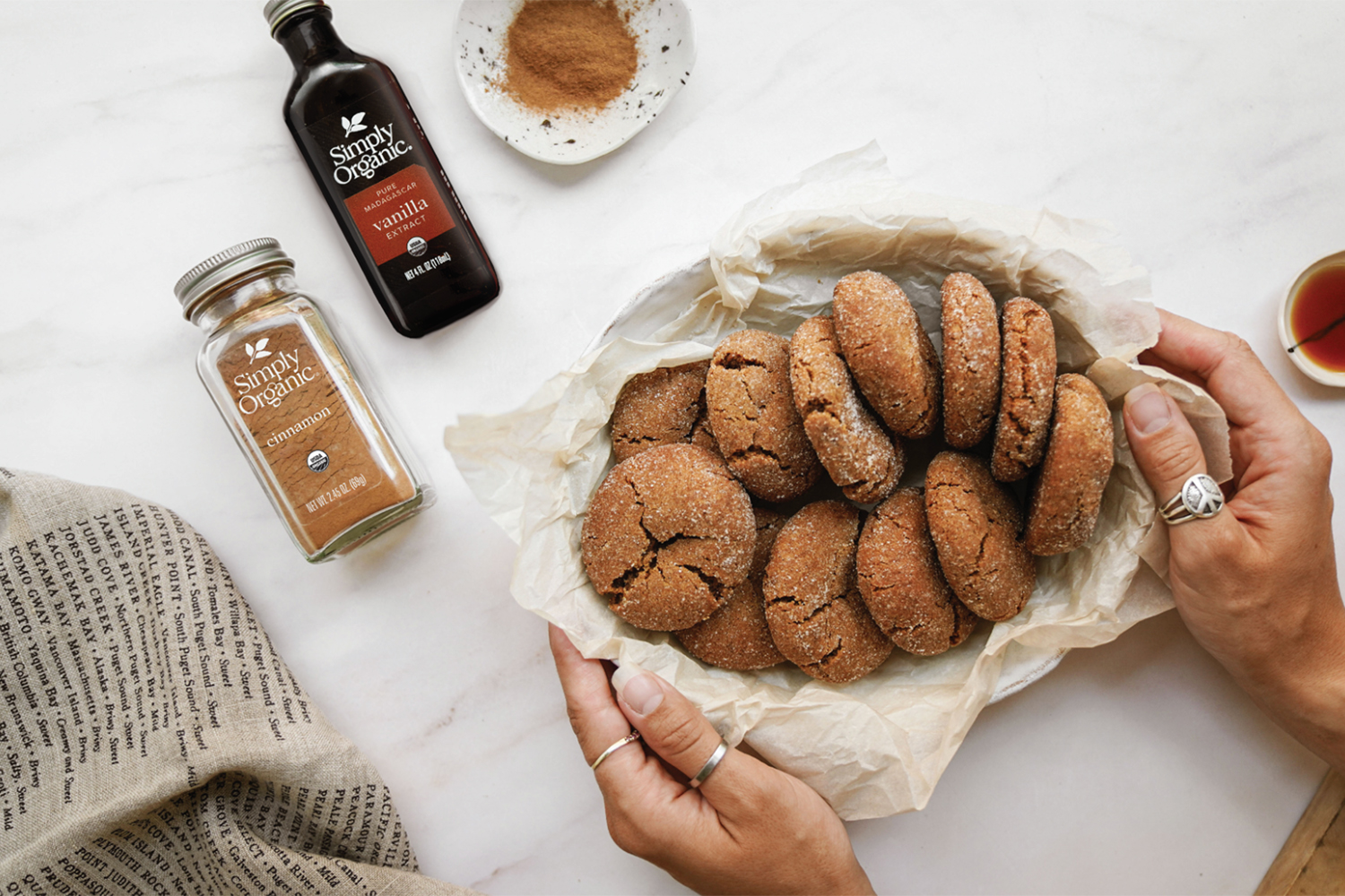 a plate of freshly-baked ginger snap cookies