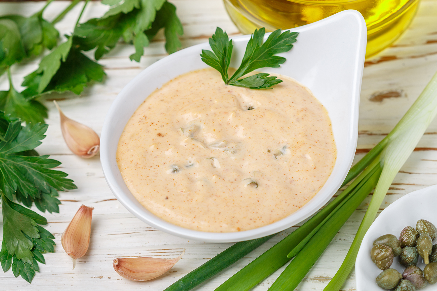 a dish of creamy, spicy sauce