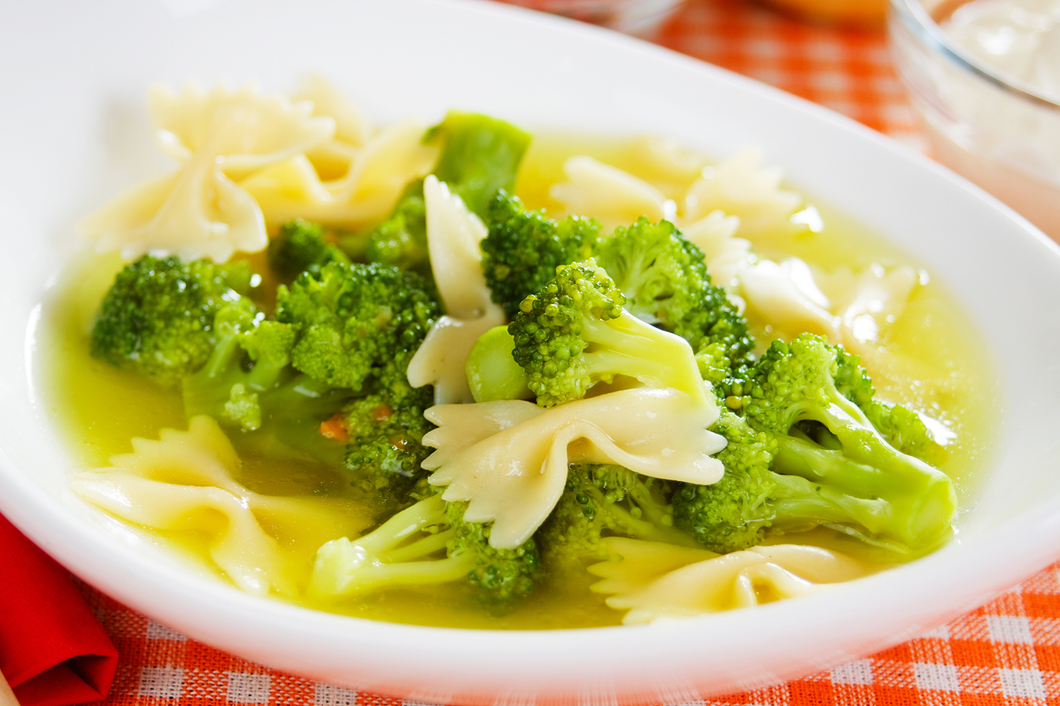 A bowl of Broccoli Soup with Pasta.