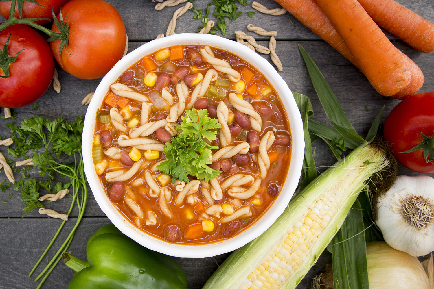 A bowl of red bean pasta soup