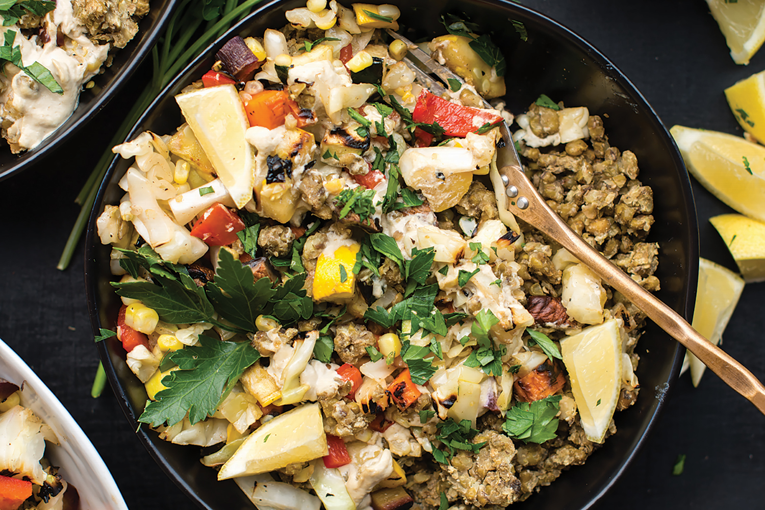 vegetables and spices in a pan