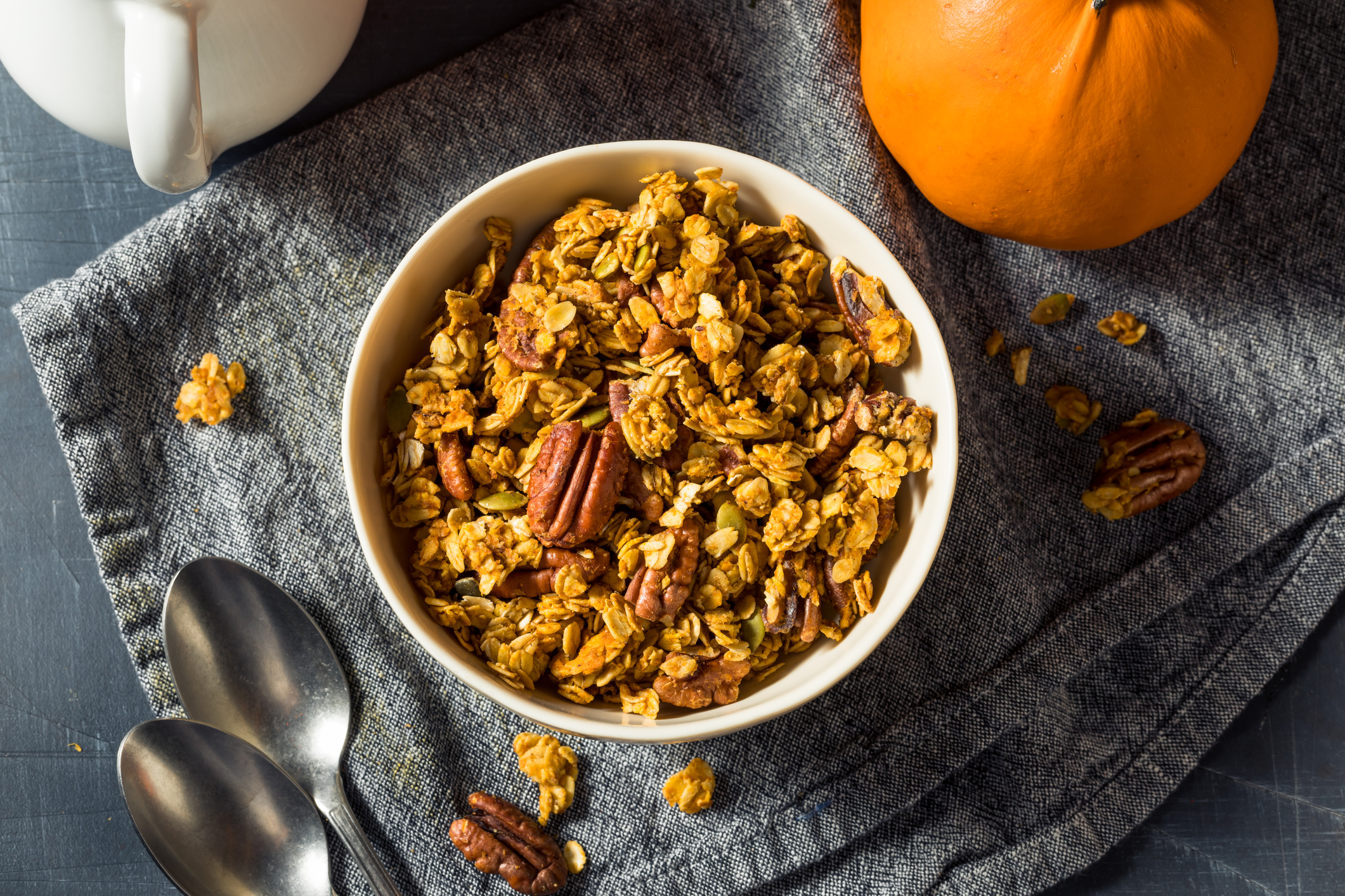 Bowl of pumpkin granola.