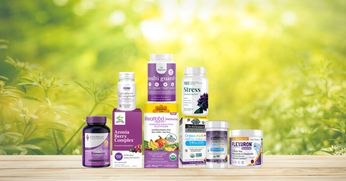 assortment of supplements and all-natural products