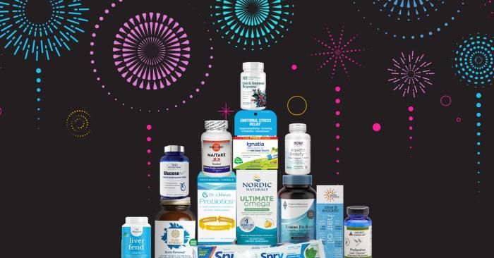 assortment of supplements and body care products