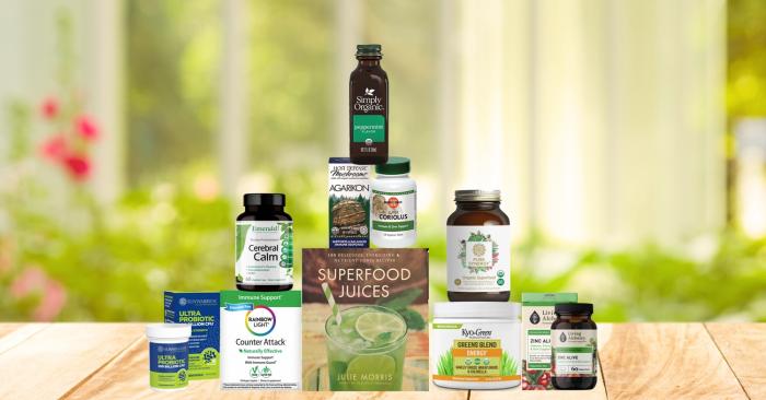 assortment of all-natural products and a cook book