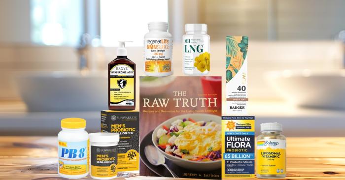 assortment of all-natural products and a cookbook