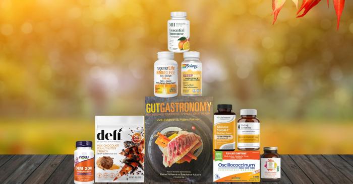 assortment of all-natural products and a cook book