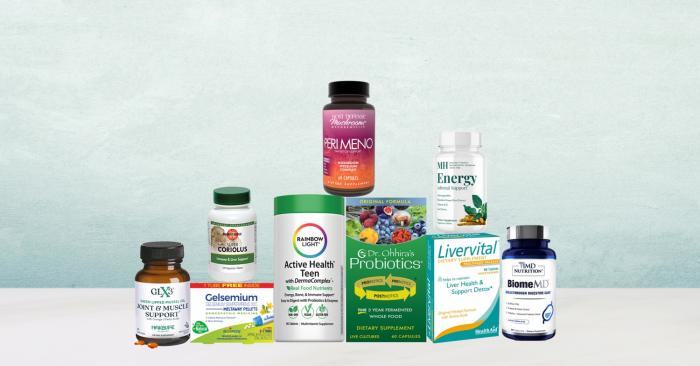 assortment of supplements and all-natural products