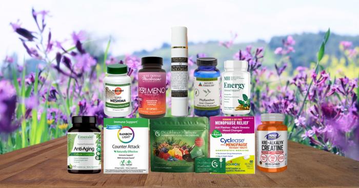 assortment of supplements and body care product