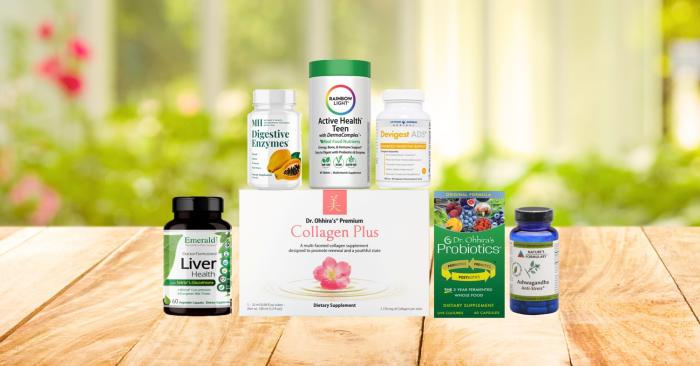 assortment of supplements and all-natural products