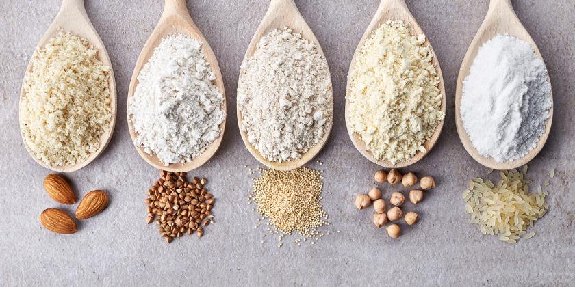 different kinds of gluten-free flour, such as almond, rice, and chickpea