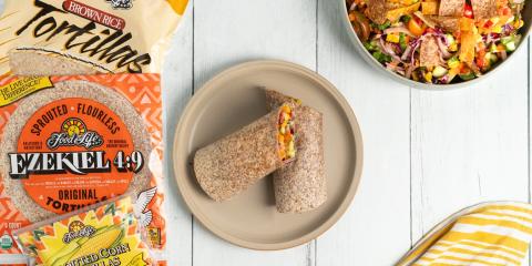 veggie wrap on plate tortilla packages on the table