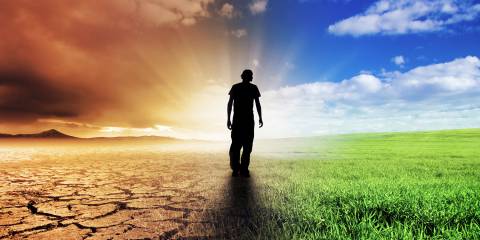 a man standing between his old world and his fresh new one