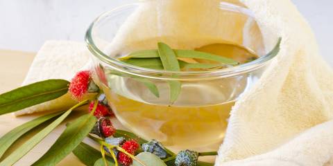 Bowl ready for eucalyptus steam inhalation. 