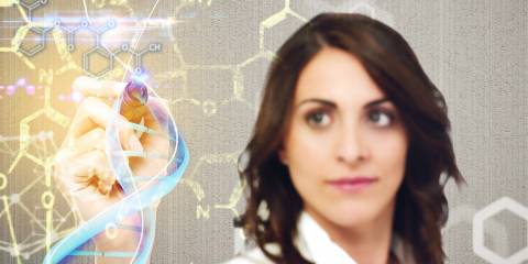 a female scientist showing naturally occuring molecules