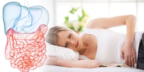 A woman with abdominal pain from digestion