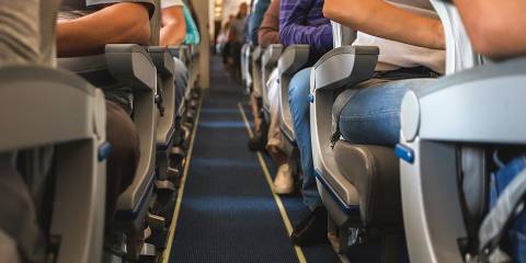 Rows of seating on an air plane.