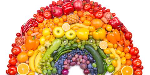 produce arranged into a rainbow