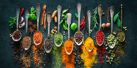 a variety of spices and fresh herbs