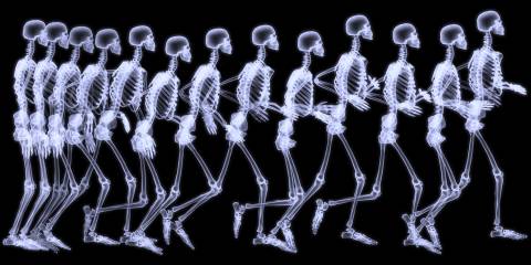 A tiem-lapse x-ray of a human in motion
