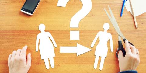 two paper dolls, one cut down to be slimmer