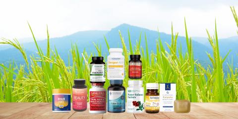 assortment of supplements and body care products
