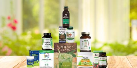 assortment of all-natural products and a cook book