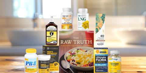assortment of all-natural products and a cookbook