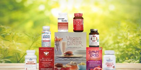 assortment of all-natural products and a cook book
