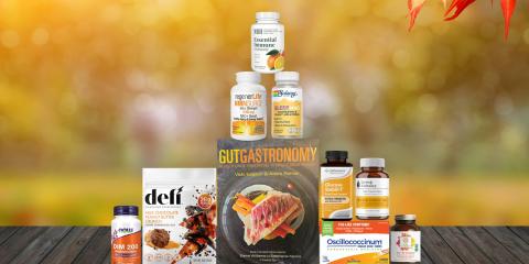 assortment of all-natural products and a cook book