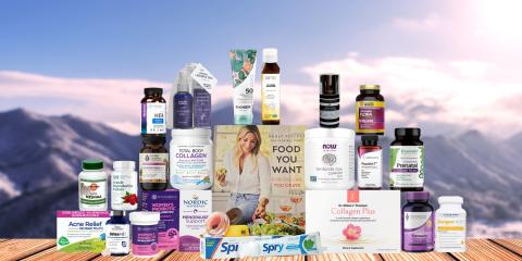 assortment of supplements and body care products