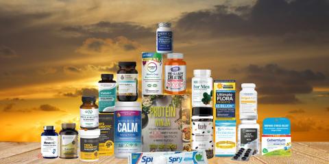 assortment of all-natural products and a cook book