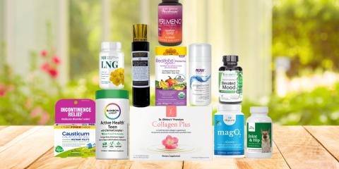 assortment of supplements and body care products
