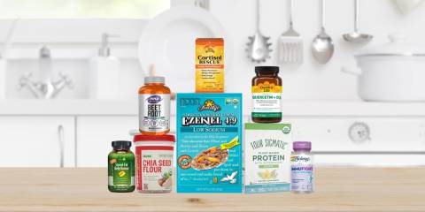 a box of cereal and a variety of supplements