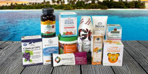 A range of fruit-themed all natural supplements, foods, and personal care products