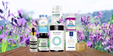 a selection of all-natural supplements and body care products