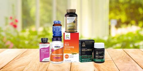 a selection of all-natural supplements for energy, vitality, and focus